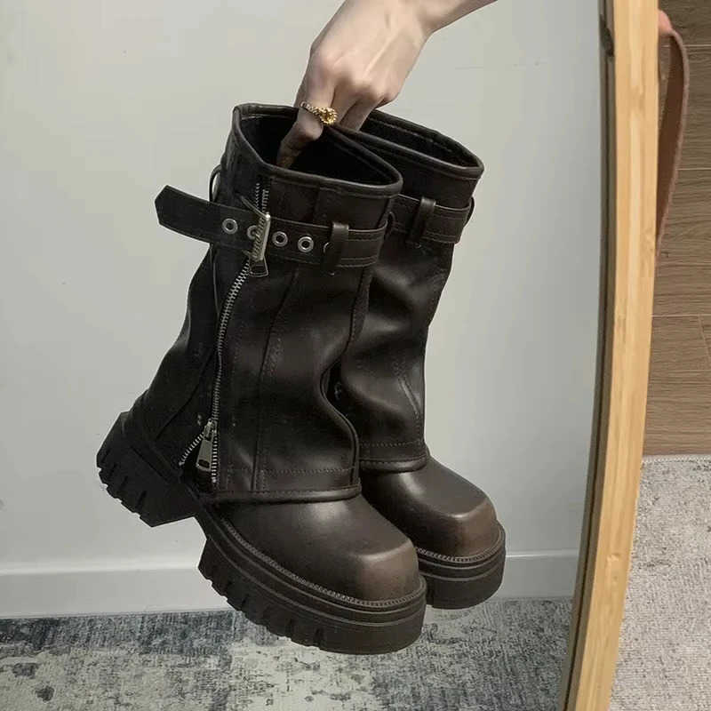 Biker Botas de mujer Botas Cinturón de moda de invierno Señoras Plataforma elegante Pisos Botines cortos Botines de caballero casuales para mujer 20