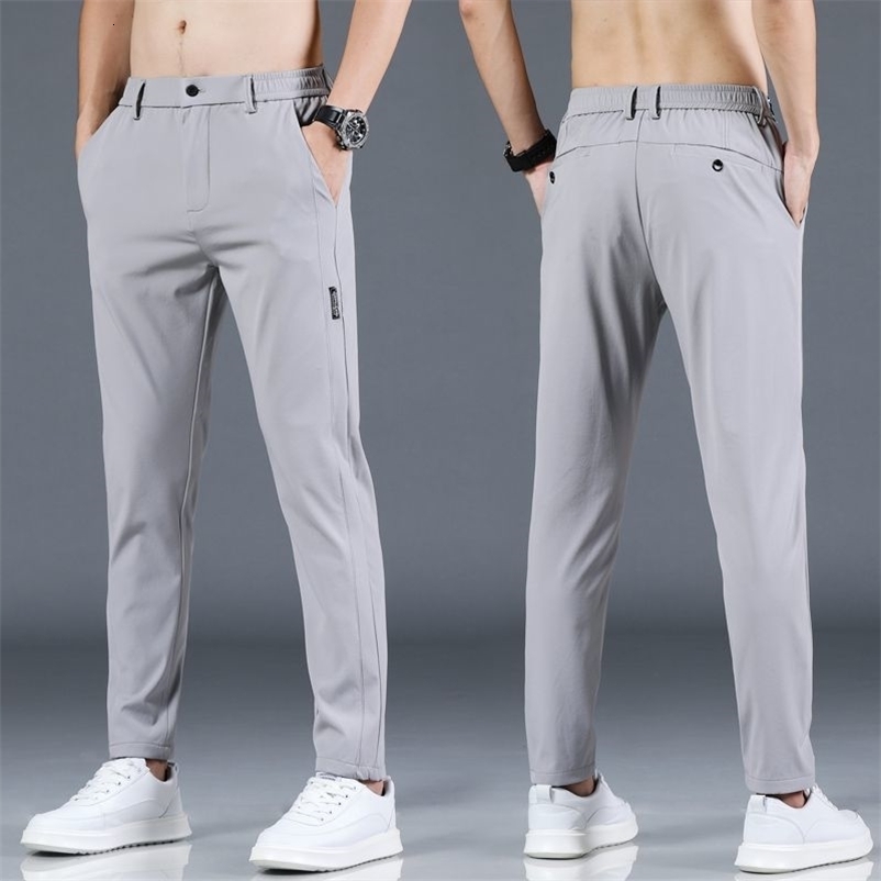 Ice silk men's pants summer black gray thin business casual pants outdoor elastic breathable straight leg sports pants 260918