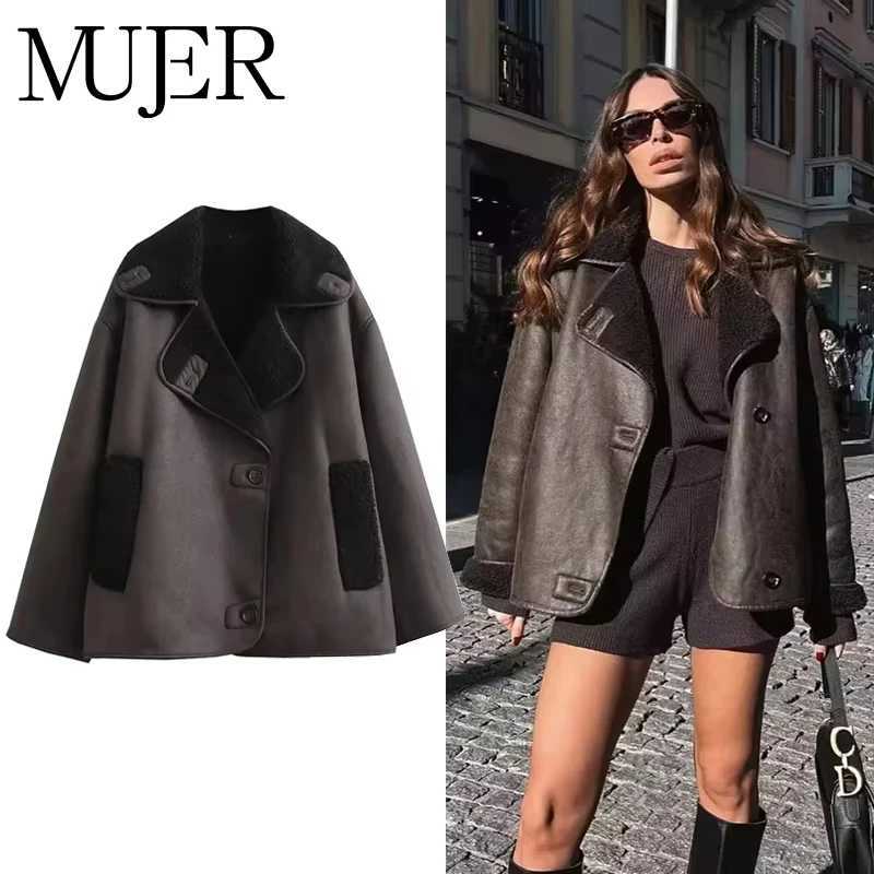 Thick MUJER Women's Faux Jackets Leather Jackets for Women Autumn Winter Warm Jackets Woman 2025 Coats and Jackets Long Sleeve Oversized Jacket