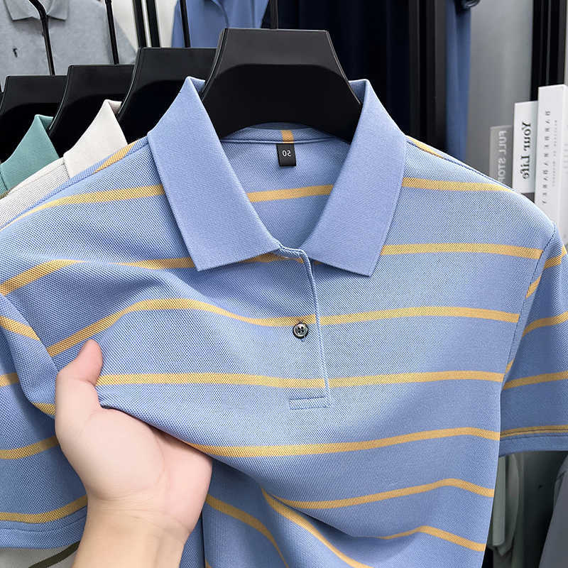 classic Men's Casual Shirts striped short sleeve polo shirt men casual skin friendly comfort breaTHable T-shirt summer new trend top H260921