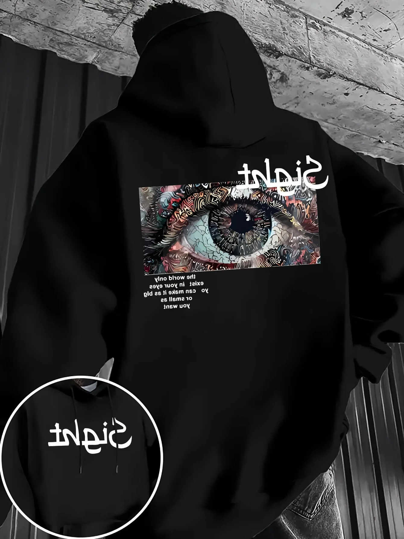 Men Men's Hoodies Sweatshirts 2026 Urban Street Hoodie Autumn Winter Large Back Mosaic Eye Front Sight Hand Letter Print Loose Oversized Sweats