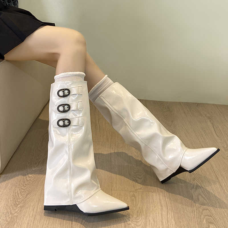 High Boots Women Boot Knee Pointed Toe Hidden Wedge Heel PU Leather Faux Suede Wide Calf Tall Booties Autumn Winter Boots Shoes H260921