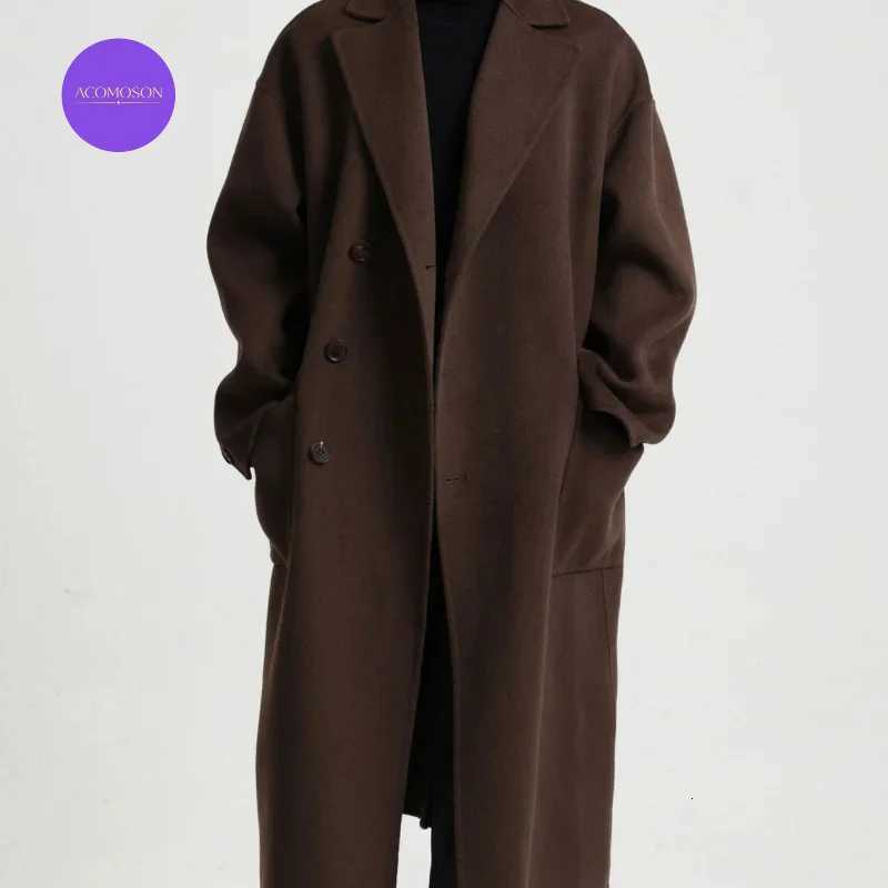 ACOMOSON Lana da uomo alta miscela qualità EU US Taglia Autunno Inverno Casual Office Daily Outdoor Tinta unita Lungo cappotto di lana per uomo D260