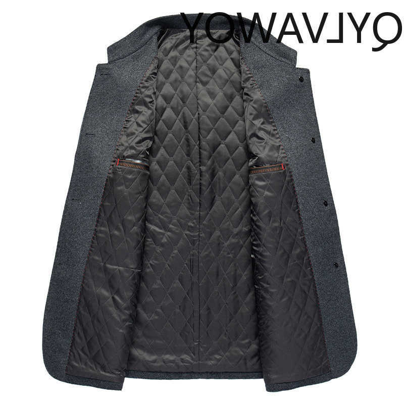 Wool Blends QYLVAWOY New Men's 100% Wool Coat Men Clothing 2026 Autumn Winter Stand Collar Warm Woolen Jacket Man Mid-length Overcoat veste hom