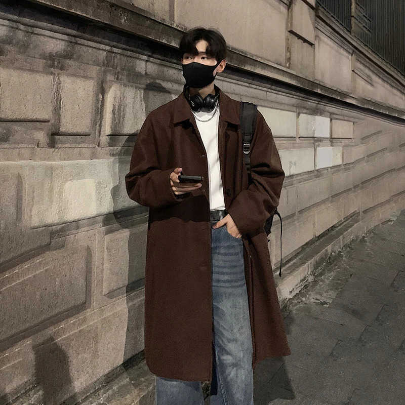 TFETTERS Men's Wool Brand Blends Long Coat Man 2026 New Autumn Winter Turn Down Collar Solid Color Woollen Overcoat Mens Korean Fashion Streetw