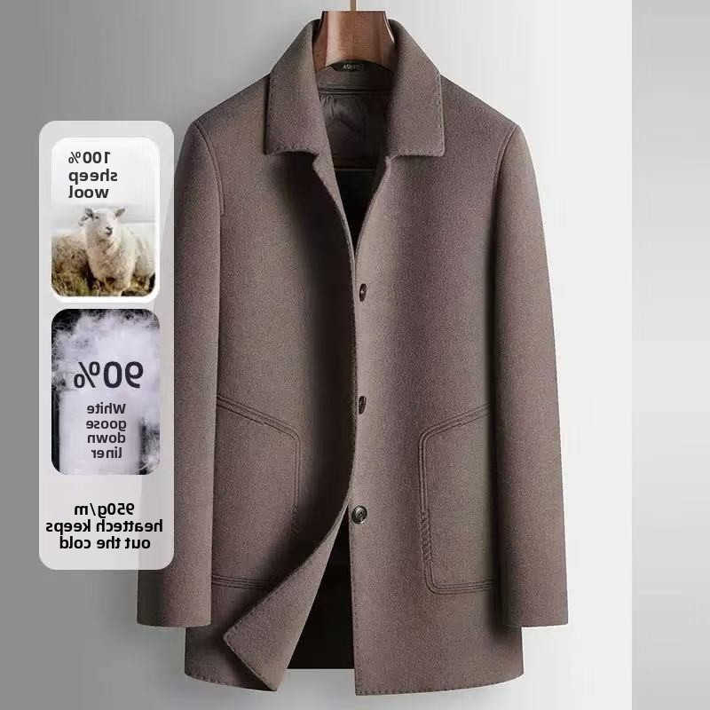 Winter Men's Wool Blends 2025 New Hand Sewn Men's Woolen Coat 100% Pure Wool Detachable Down Inner Tank Thickened Warm Business Coat D2609