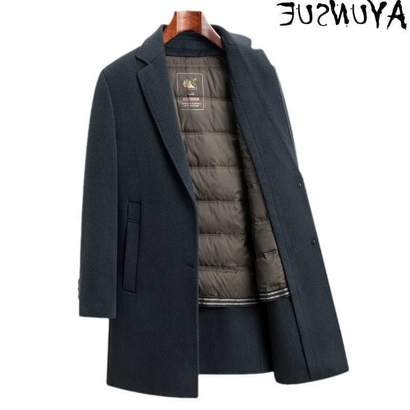 100% Men's AYUNSUE Wool Blends Wool Coats for Men Autumn Winter 2026 Detachable Down Liner Fashion Woolen Jacket Man Clothing Mid-length D26092