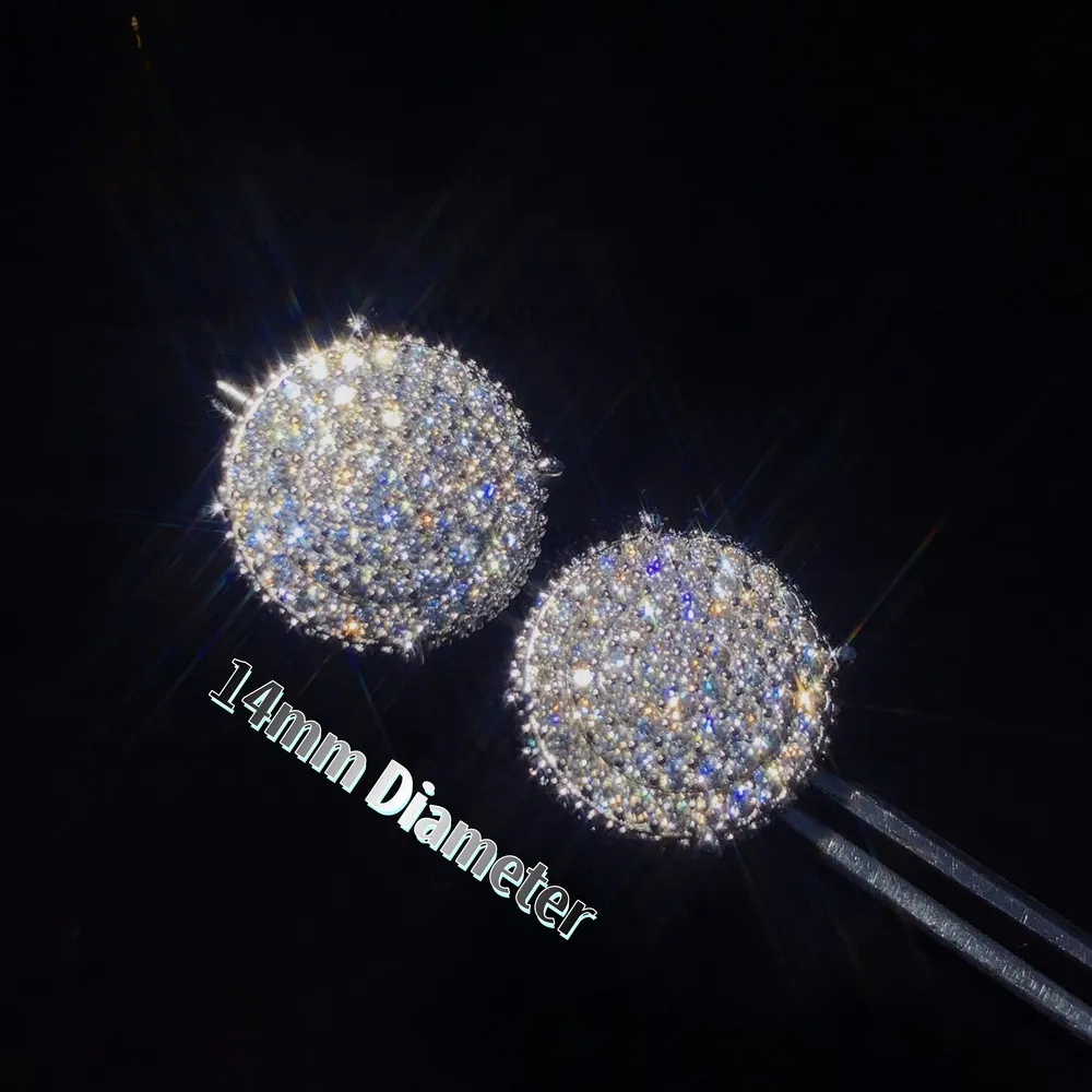 Size Large 14mmmm Circle Stud 925 Sterling Silver Fine Jewelryhip Hop Jewelry Mens Moissanite Earrings