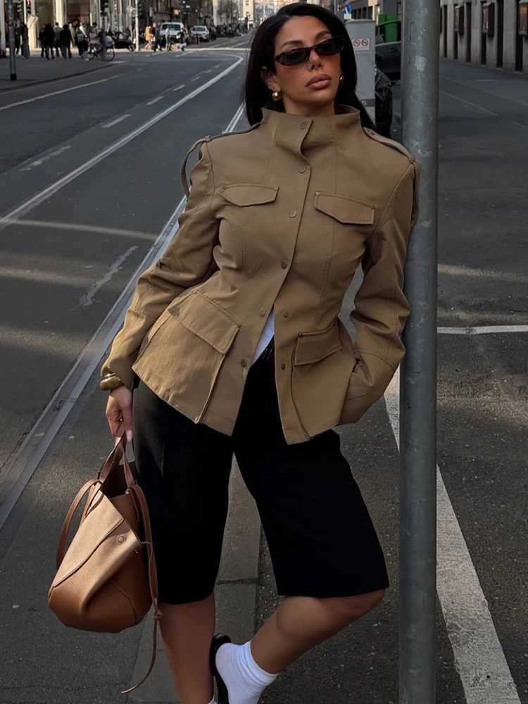 HH Fashion Women Slim Safari Blazer Jacket 2026 Stand Collar Long Slve Pocket Vintage Trench Coat Female Elegant Strt Blazer T260829
