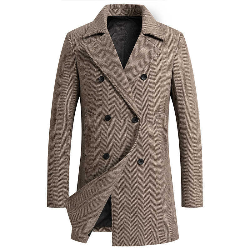 Quality Men's Wool Blends High Mens Double Breasted Wool Coat Simple Mid-length Trench Business Casual Woolen Jacket Male Warm Windbreak Overco