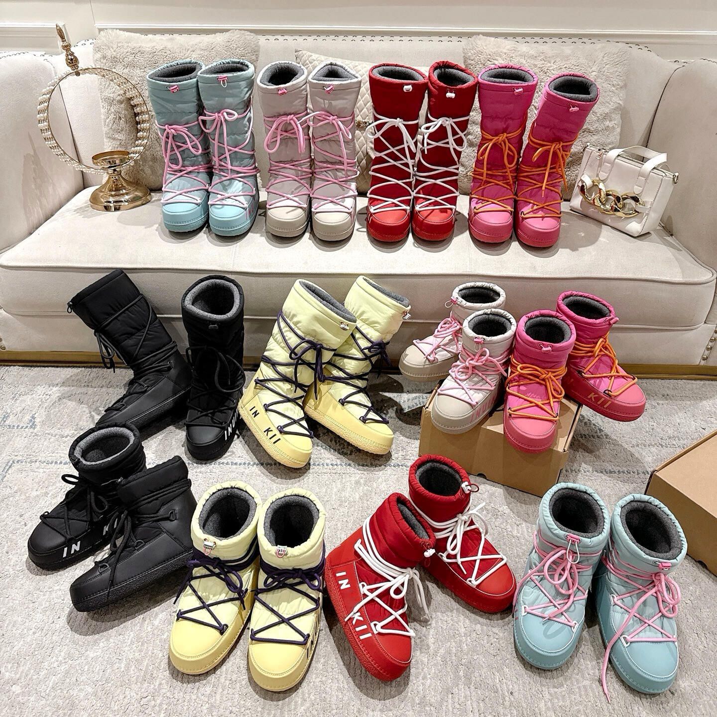 Fashion Mid Calf boots Fleece Lined Waterproof Anti-slip INUIKII Designer Snow Boots Lace Up Women luxury Drawstring Knee boot Autumn Winter Warm Ou