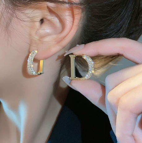 Letter D Full Diamond Zirconia Earrings, High-End With A Sense Of Design, Light Luxury And Minimalist Style, Holiday-Style Earrings