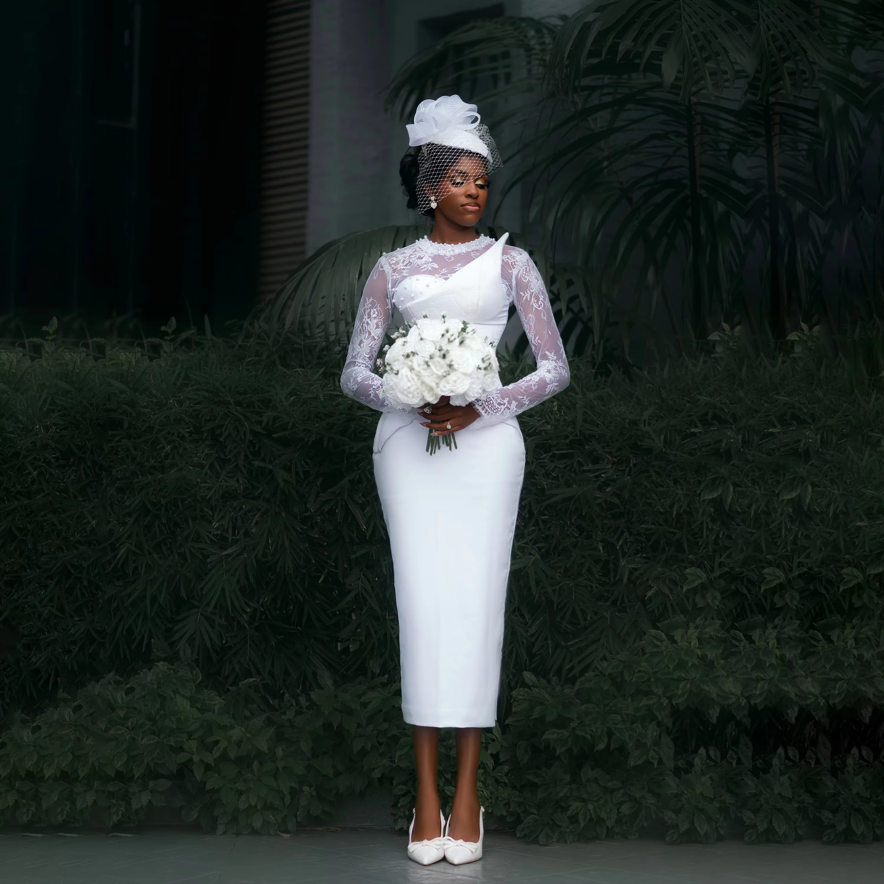 Elegant African Sheath Wedding Dresses 2027 O-Neck Long Sleeve Pearls Lace Ankle Length Aso Ebi Satin Bride Bridal Formal Gown Vestidos De Novia