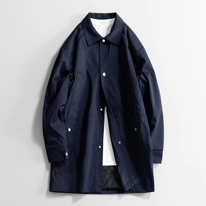 2026 Spring Men Long Jacket Loose Mid-Length Fashion Casual Coat Male Turn-Down Collar Trench Coats Fashion Outerwear Plus Size 260921