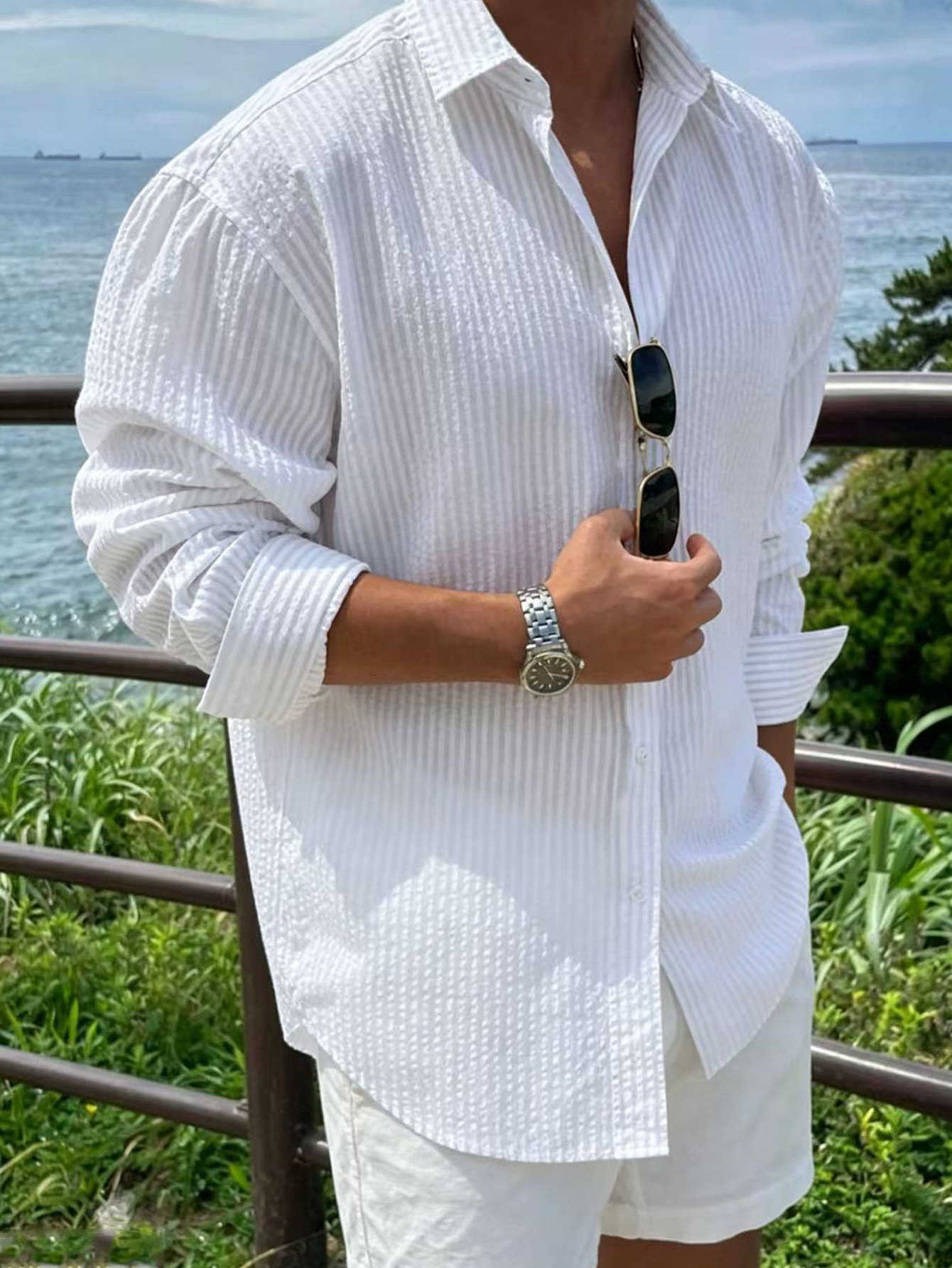 Long Shirts Men's Men's Casual Sleeve Striped Shirt with Loose Fit Stylish Comfortable Casual Wear for All Seasons Ideal for Outdoor Activ