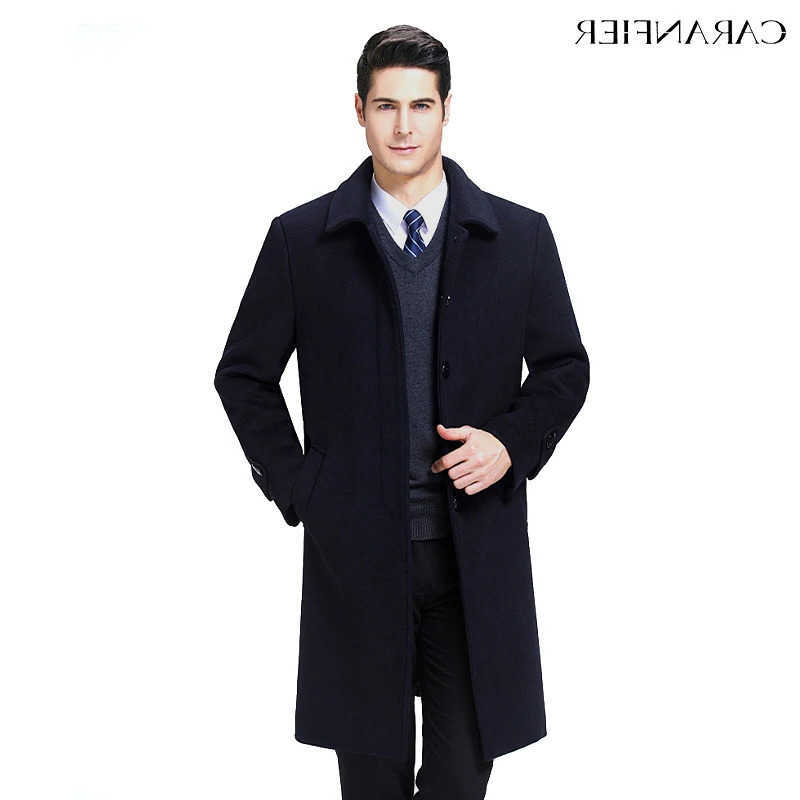 Mens Men's CARANFIER Wool Blends Wool Blend Winter Overcoat Male Plus Vevelt Jackets Long Men Solid Fur Collar Windbreaker EU SIZE D260921