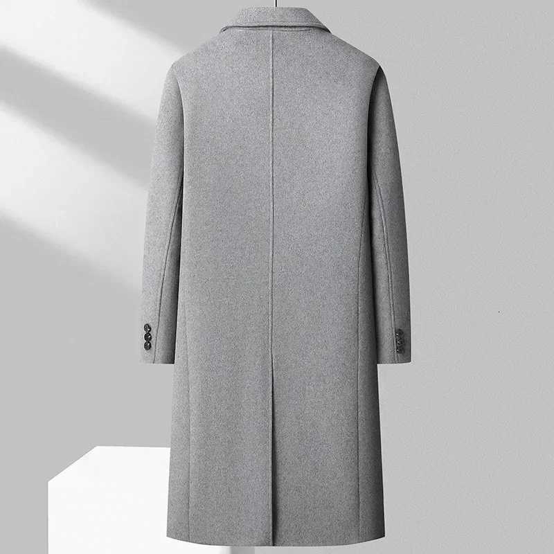 content Men's Wool Blends 51% Autumn and winter new men's woolen double breasted long knee length Korean version of slim fit wool coat D26