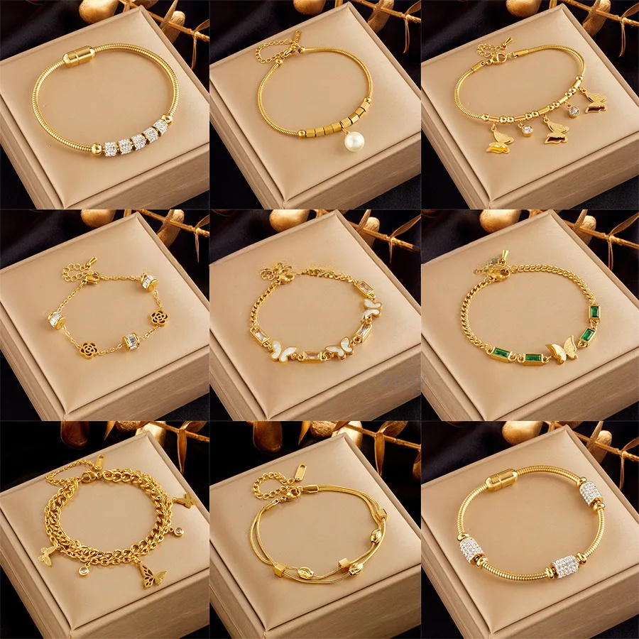 18k Butterfly Charm Bracelet Snake Chain Designer Cable Wire Crystal Moissanite Diamond Woman Gold Bracelets Bangle Wrap CZ Fine Jewelry Gift