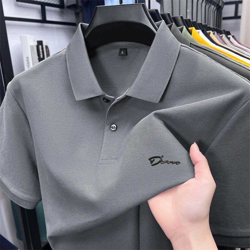 Men's Summer High-End Printed Golf Polo Shirt with Collar Solid Color Breathable Office Casual High-Quality Men's Clothing 260920