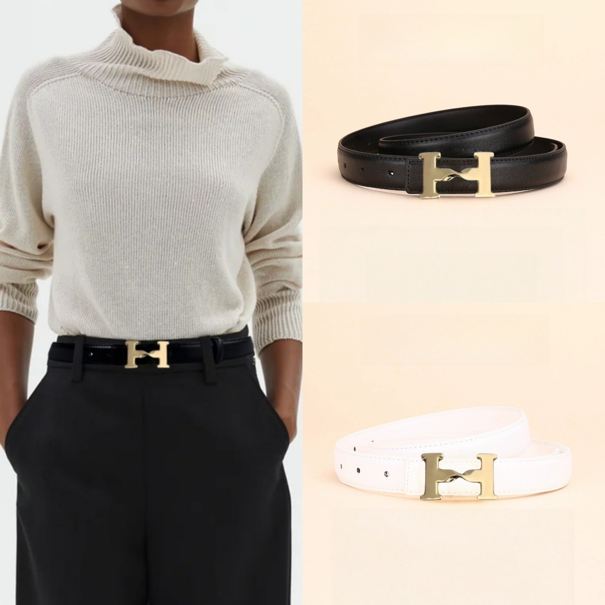 Genuine Leather H-Buckle Belt Women, High-End Business Fashion Smooth Buckle Waist Belt, Versatile For Skirts And Pants, In Stock From Manufacturer