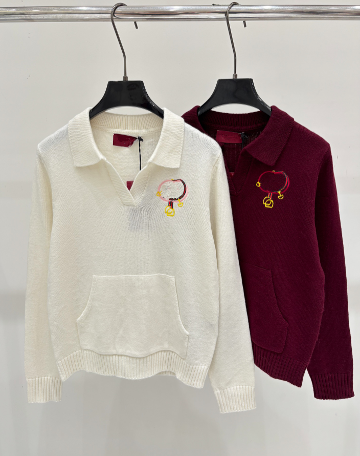 26 women's sweater Polo collar contrasting letters logo embroidery simple and fashionable casual knitted top sweater 918
