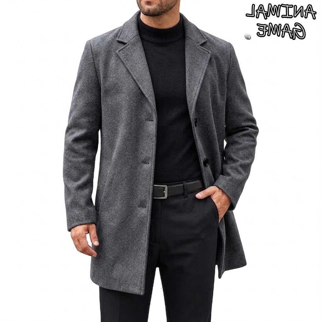 Autumn Blends Men's Men's Wool Classic Blend Overcoat Mid-Length Trench Coat Business Winter Warm Jacket Lapel Casual Jacket Coat Men with