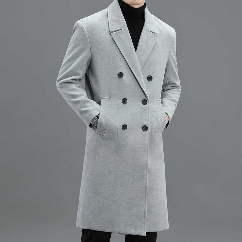 Fashionable Men's Wool Blends High-Quality Thickened Cotton Autumn Winter Men's Long Coat Korean Style Solid Color plus Size Woolen Jacket