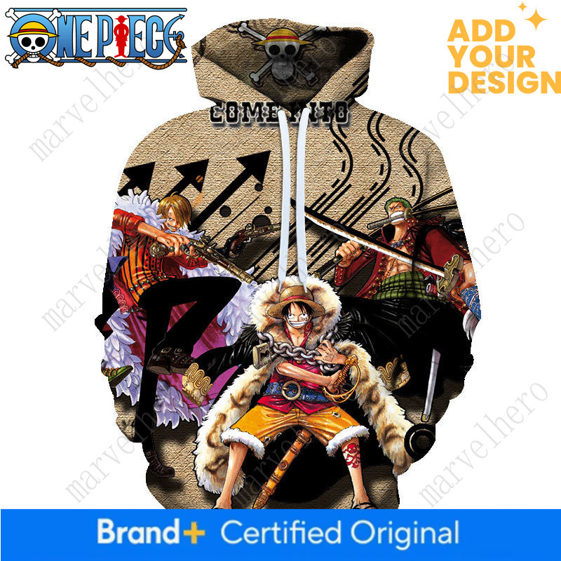 One Piece hoodie spring and autumn collection: 3D digital print One Piece couple's hoodie, loose fit, with a hood