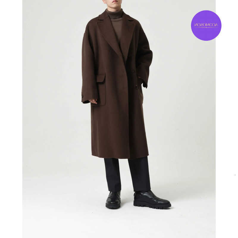ACOMOSON Men's High Blends Quality EU US Size Autumn Winter Casual Office Daily Outdoor Solid Color Long Wool Coat for Men D2609211 1e