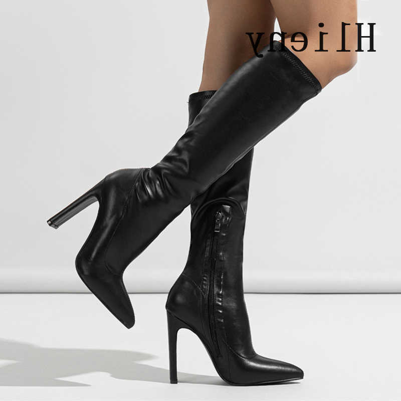 Women Autumn Winter Boots Hlieny Knee-High Boots Fashion Pointed Toe High Heels Shoes Zipper Office Lady Long Botas De Mujer Size 42 H260921
