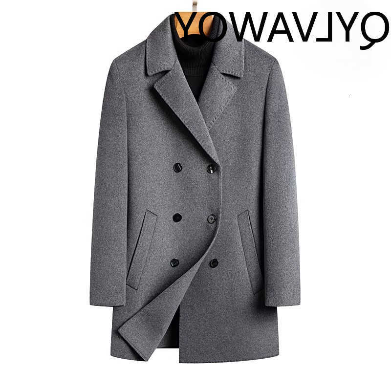 Misto lana QYLVAWOY Uomo Lana e trench da uomo Giacche autunno-inverno Cappotto solido di media lunghezza Giacca doppiopetto da uomo Abiti caldi per