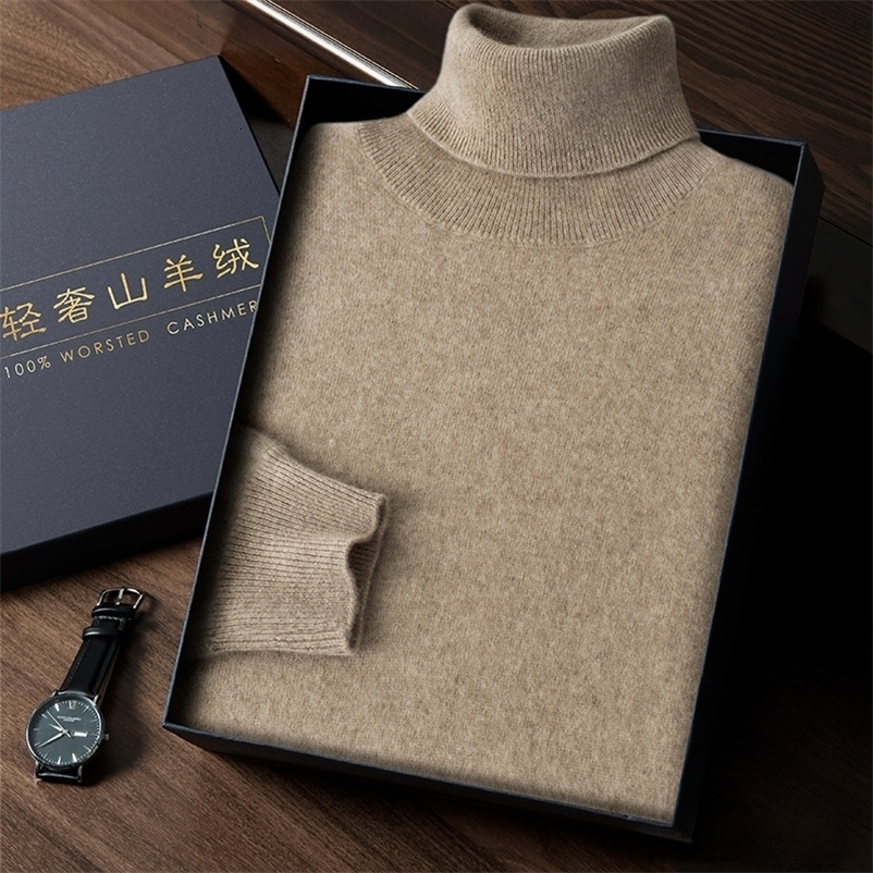 Turtleneck 100% Cashmere Sweater Men Pullover Knitwear Basic Style Autumn Winter Clothes High-end Soft Business Office Tops 260918