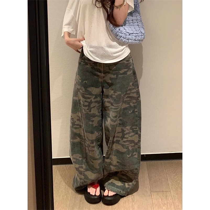 Jeans da donna verde militare a vita alta pantaloni vintage larghi dritti Y2K in denim pantaloni hip-hop moda americana a gamba larga 260918CJ