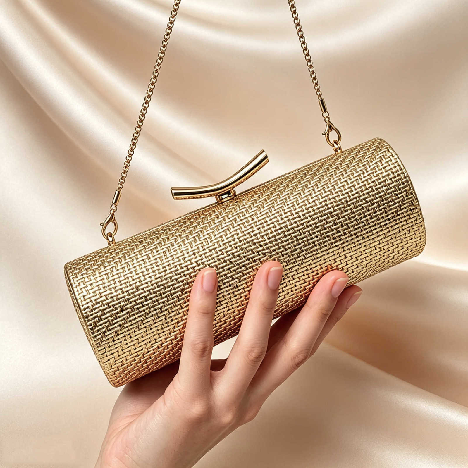 borsetta Borse da sera Borse a tracolla firmate dorate Borsa a tracolla con catena cilindrica intrecciata Borsa a tracolla da donna alla moda per ma