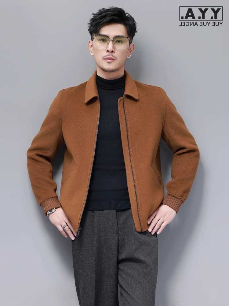 Winter Men's Wool Business Blends Mens Work 100% Wool Jacket Short Style Slim Fit Zipper Lapel Collar Two Sides Soft Sheep Fur Woolen Blends Co