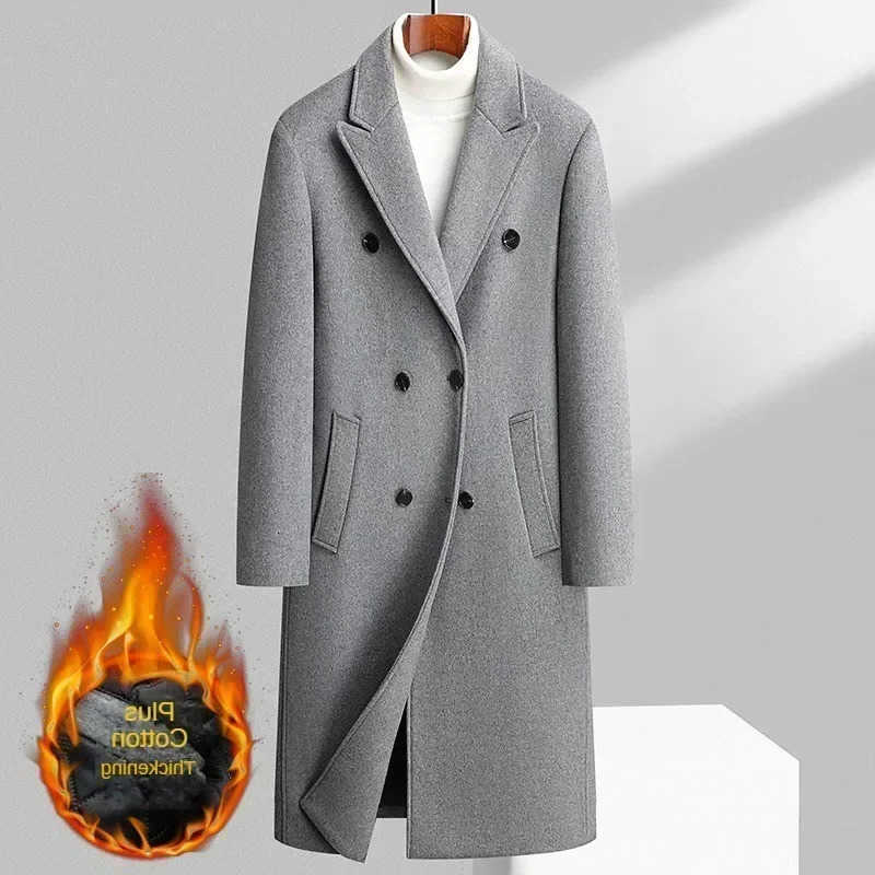 content Men's Wool Wool Blends 51% Autumn and winter new men's woolen coat double-breasted long knee-length Korean version of slim-fit woo