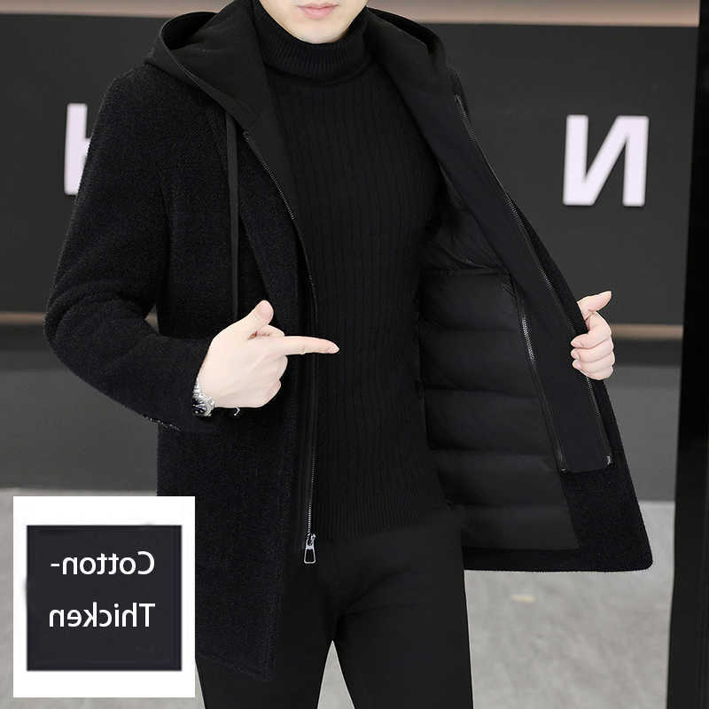 High Blends Men's Quality Wool Men's Cotton-Padded Thicken Hooded Woolen Coat 2026 Winter Casual Warm Windbreaker Jacket Outwear Overcoat