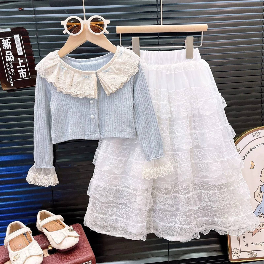 Boys Clothing Set Girls Spring Autumn Outfit New Fashionable Childrens baby 2pcs Cardigan Coat And Lace Long Skirt Two Piece Set Kids Clothes Toddle