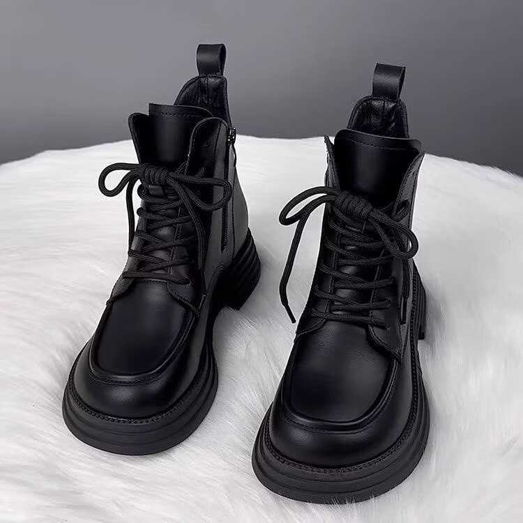 Botas Martin para mujer Colección otoño/invierno 2026 Botines negros con suela gruesa y forro polar de estilo británico zapatos individuales versáti