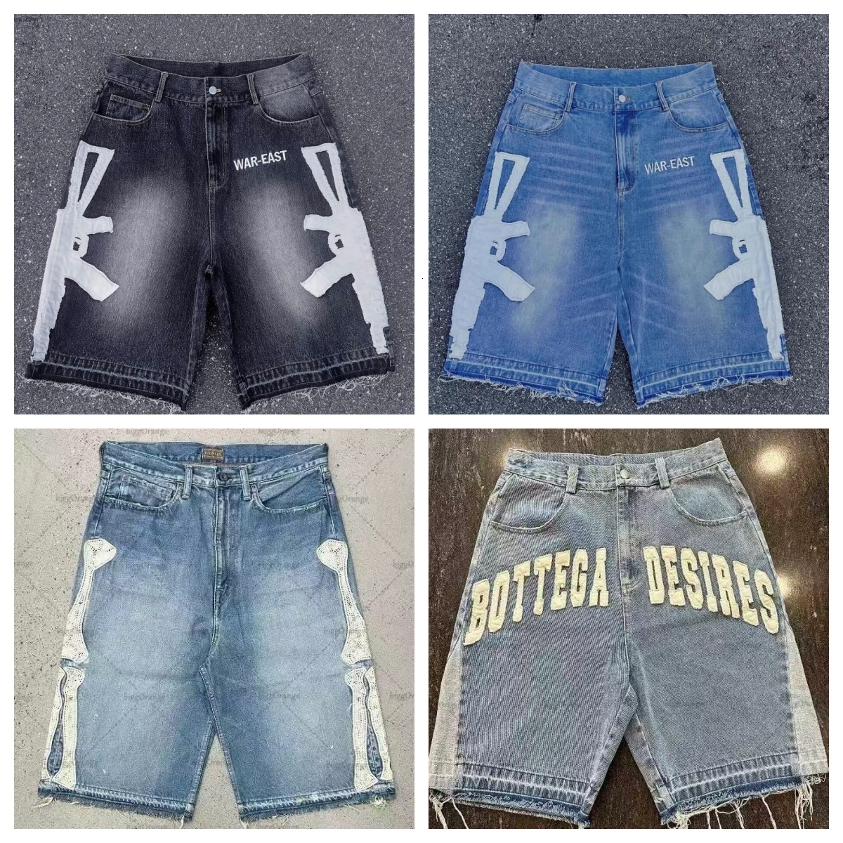KAPITAL Retro Bone Denim Shorts Men Blue Dyed Loose Rivet Inlaid Gemstone Y2K Oversized Cotton Jeans Jorts w2