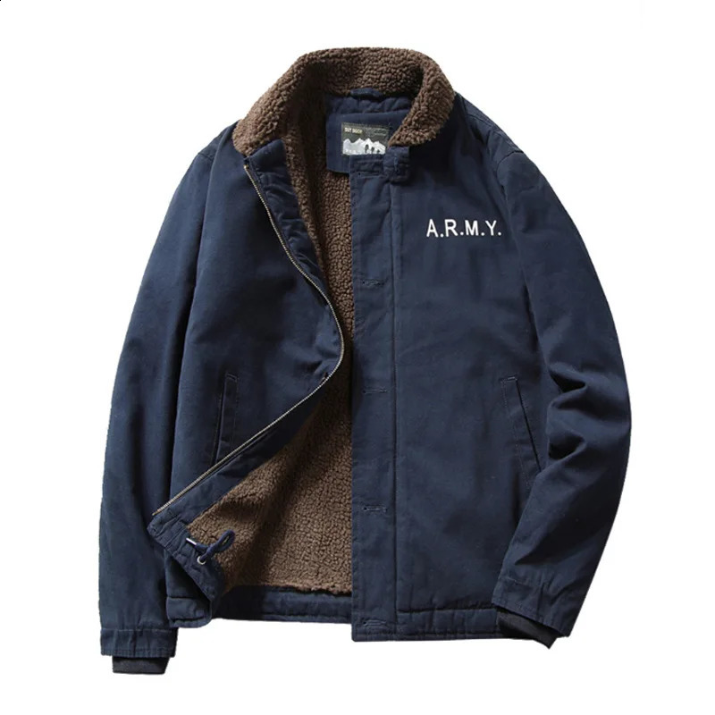 Winter Deck Clothes Padded Jacket Middle-aged Thickened Velvet Tooling Jackets Retro Lamb Wool Coats Men 260920