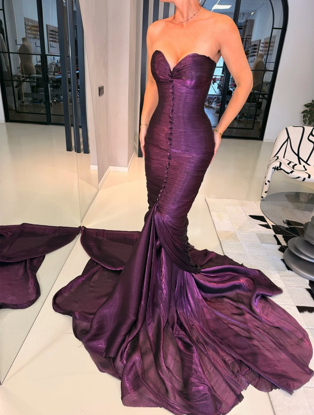 Classy Long Shiny Chiffon Prom Dresses Mermaid Sweetheart Pleated Party Dress Maxi Formal Sweep Train Evening Dresses for Women