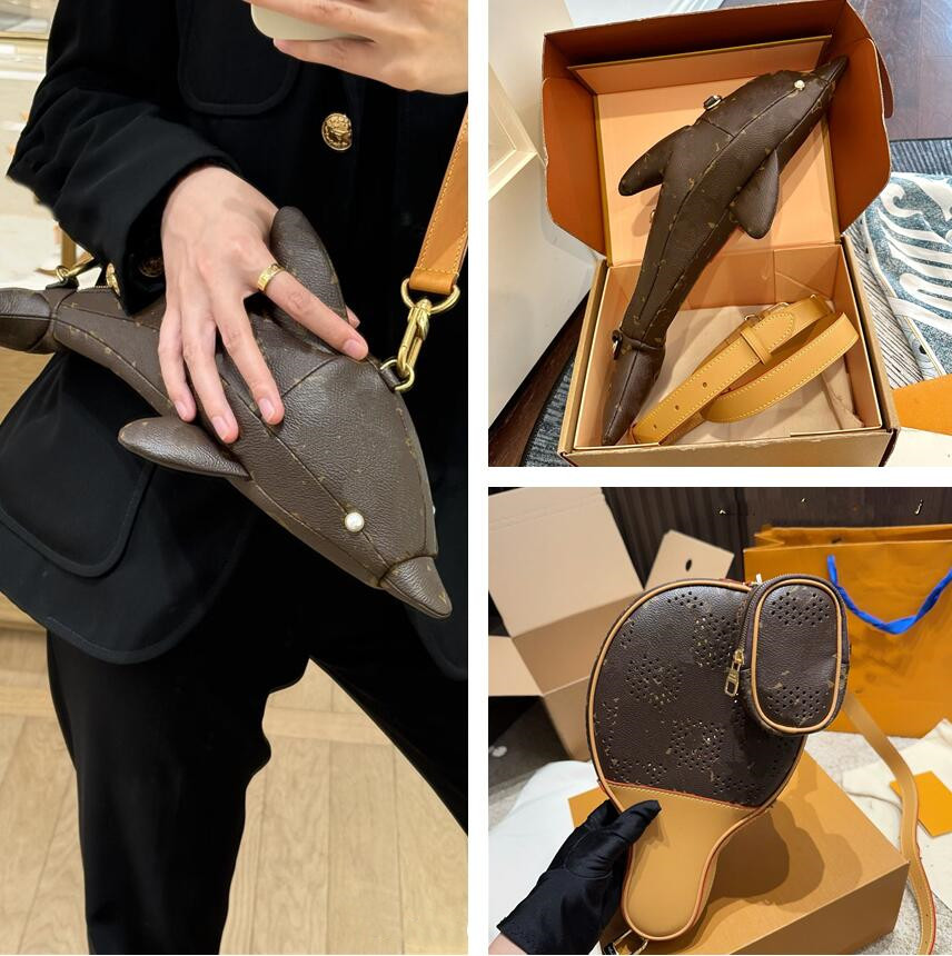 Womens Designer DOLPHIN Bag Mens fashion sling pouch Mini totes handbag luxury Ping Pong Table Tennis Racket Shape Lady Crossbody Purse Vintage satc