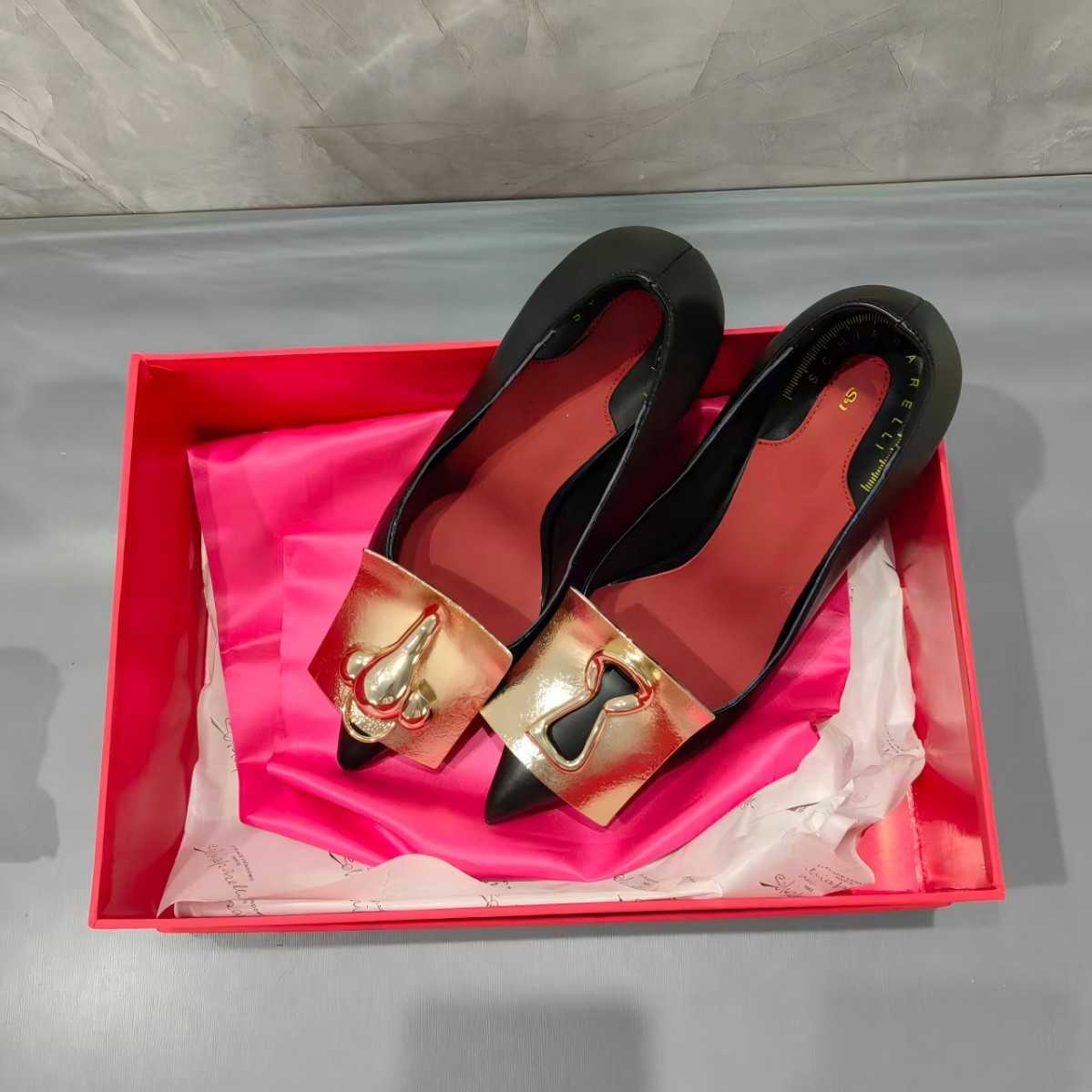 Dress Shoes 2026 New Black Pointed-Toe High Heels for Women with Metal Square Buckle Shallow-Neck Thin Heel Single Shoes in Genuine Leather