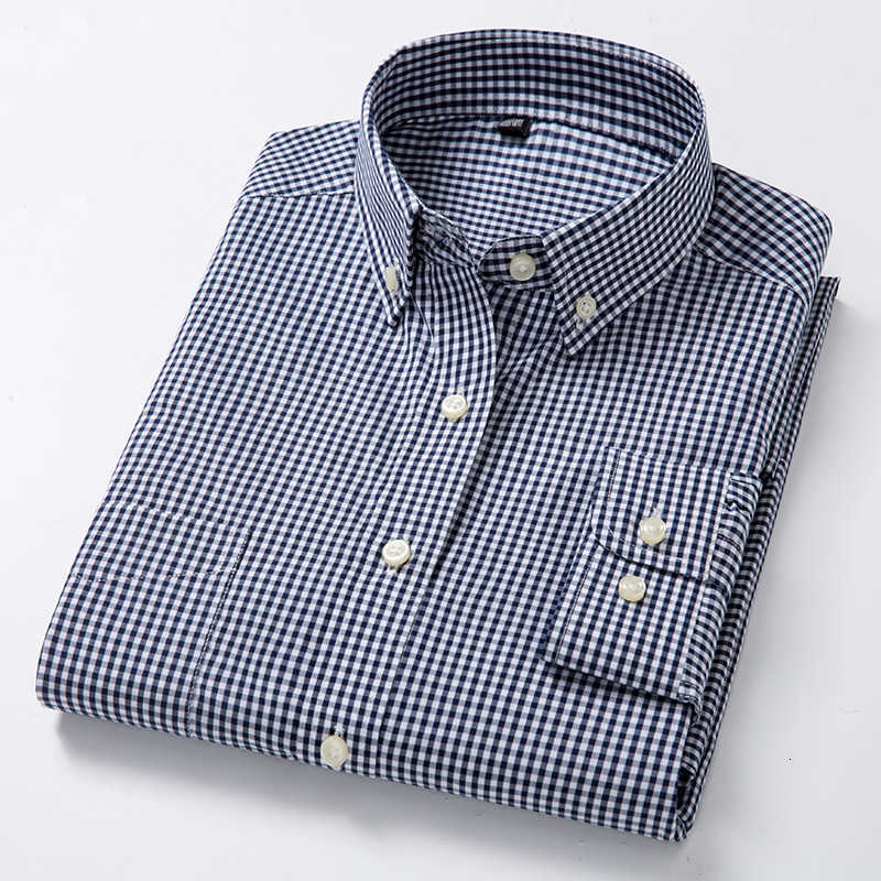 Casual Shirts Men's Standard-Fit Men's Long-Sleeve Casual Checked Shirt Single Patch Pocket Button-down Collar Comfortable 100% Cotton Gin