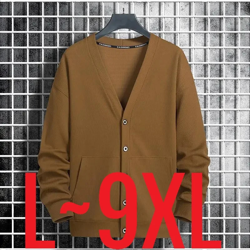 Knit Cardigan Men Korean Style Solid Loose Over Fit Button Knitwear Male V Neck Oversize Golf Wear Big Size 8XL Top Coat Sweater260921
