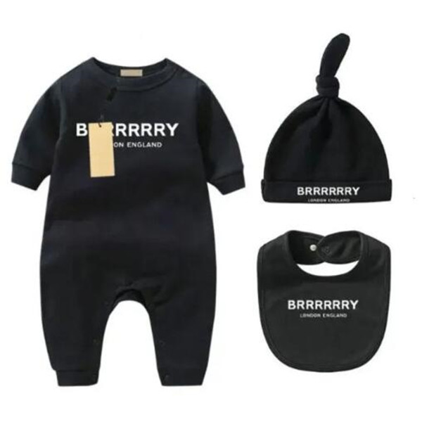 Designer Newborn Baby Romper Boy girls Clothes Cotton Infant Jumpsuit +Hat +Bib Three-piece Spring Autumn Kids Clothing Sets