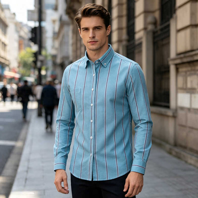 2026 Men's Casual New Shirts Long-sleeve Shirts Men Slim Fit Formal Plain Shirt Striped Plaid Slingle Pocket TopsItems Clothes H260921