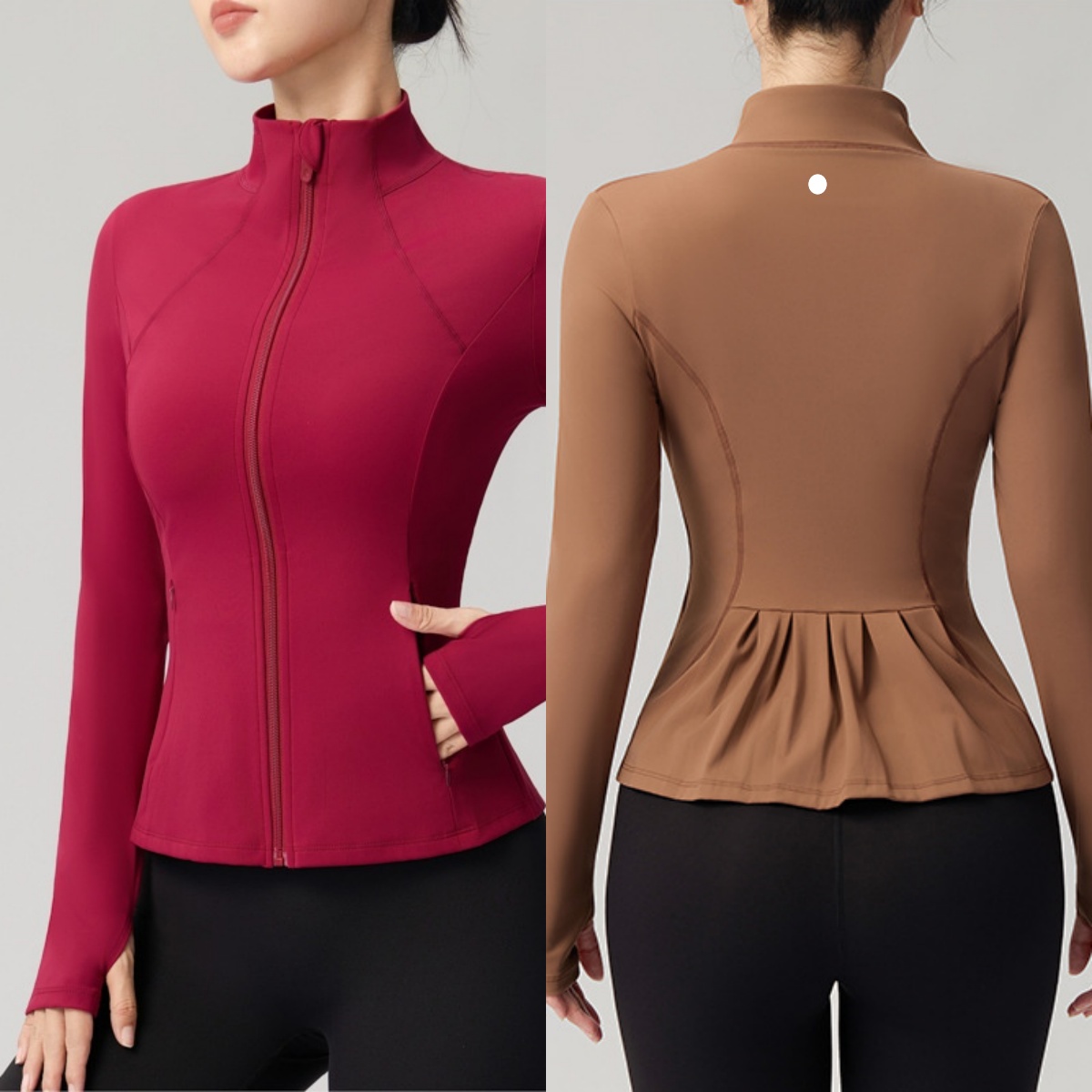 L6597 Haut de sport à manches longues pour femmes, vêtements de Fitness, veste de Yoga pour course en plein air, manteau à fermeture éclair, vest