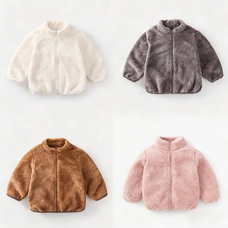 Baby Double Sided Fleece Jacket Spring Autumn Winter Warm Solid Color Versatile Top Inner Outer Wear For Toddler Boys Girls 260920